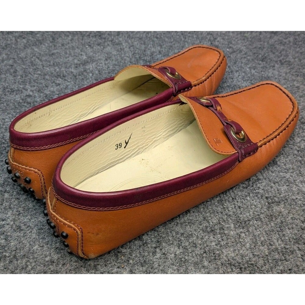 Tod's Women's Leather Driving Loafers Brown Burgundy Size 39 Italy Pebbled Sole - Picture 6 of 16